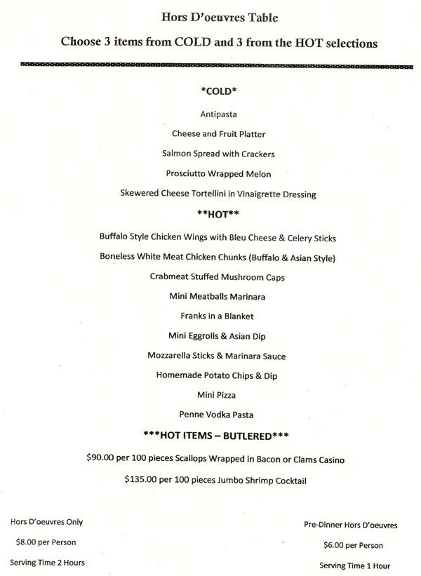 Sweet Basil Banquet Menu 1
