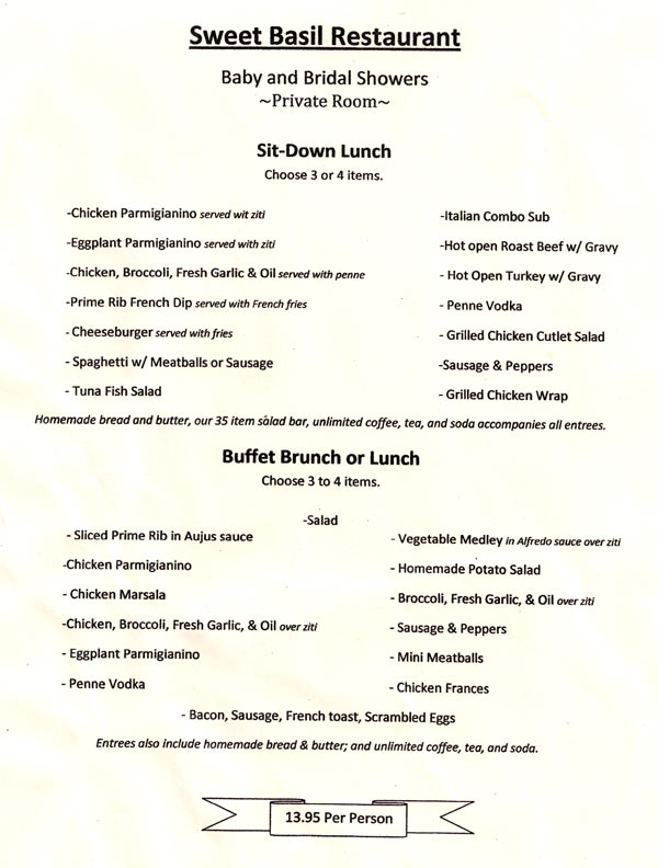 Sweet Basil Banquet Menu 2