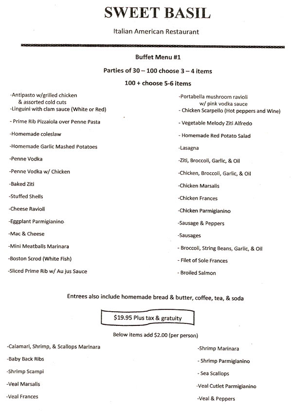 Sweet Basil Banquet Menu 3