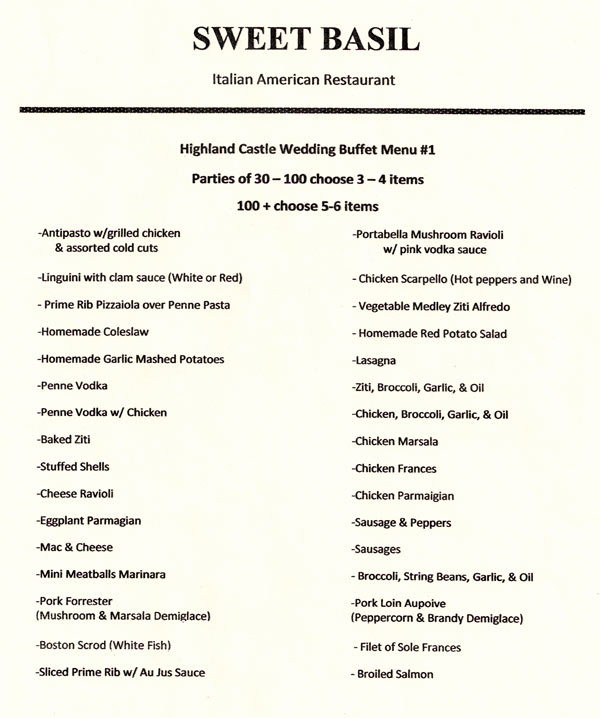 Sweet Basil Wedding Banquet Menu 1