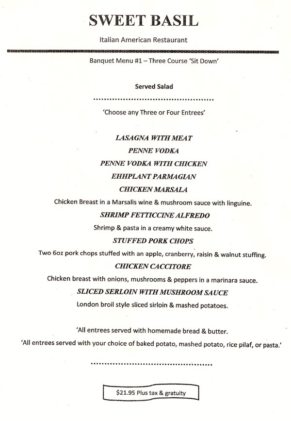 Wedding 3 Course Sit Down Menu