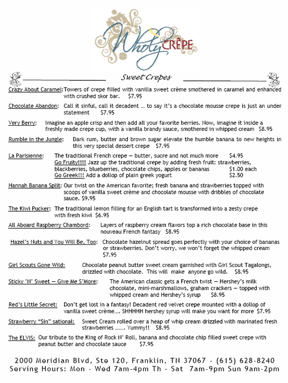 Wholy Crepe Menu Page 2