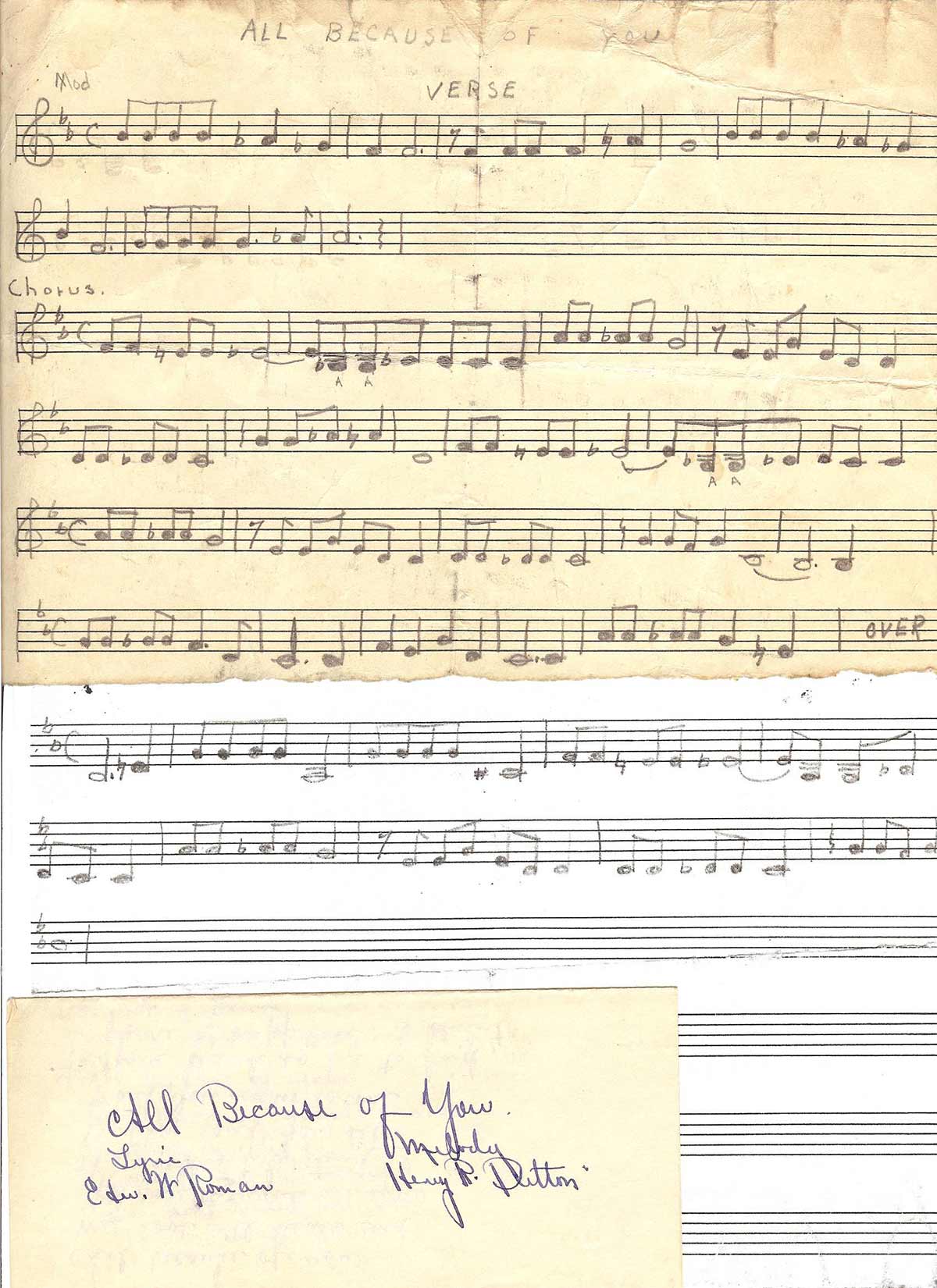 Image of Sheet Music for "All Because of You"