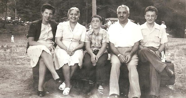 Family photo. Margaret, Mary, Nicky, Briggy, Ed, 1947.