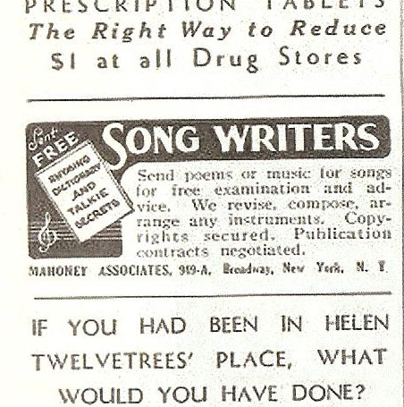 1930's Mahoney’s and Associates ad for songwriters